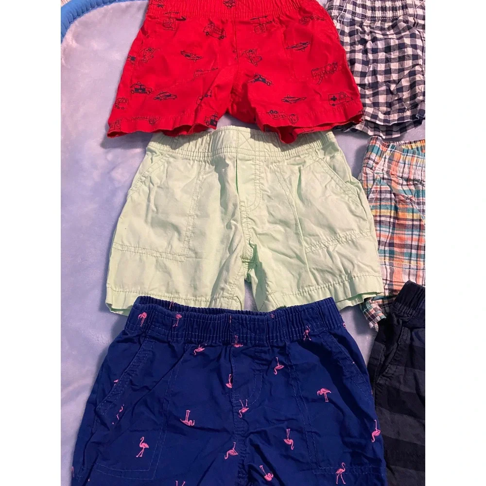 Carters OshKosh Baby Boy Shorts Lot 9 Pairs 18M Plaid Stripe Mickey Flamingo